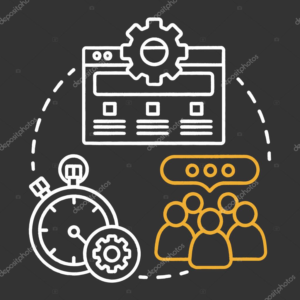 Beta testing chalk concept icon. Software development stage idea thin line illustration. Application perfomance verification. IT project managment idea. Vector isolated chalkboard illustration