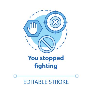 Kavram ikonuyla savaşmayı bıraktın. Aile içi şiddet yasağı. Tacize karşı yasak. Eş istismarı fikrinin ince çizgili illüstrasyonunu yasaklıyorum. Vektör izole çizim. Düzenlenebilir vuruş