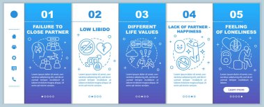 İlişkiler mobil web sayfaları şablonunda sorun işaretleri oluşturur. Doğrusal çizimlerle ilgili akıllı telefon web sitesi arayüzü fikri. Web sayfası basamak ekranları. Renk konsepti