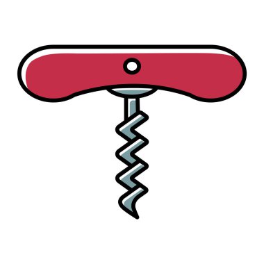 Wine corkscrew with spiral icon. Bottle opening tool. Barman and sommelier equipment. Bar, restaurant alcohol beverage device. Cork remover. Isolated vector illustration