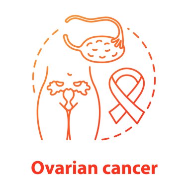 Yumurtalık kanseri kırmızı gradyan konsept ikonu. Onkolojik hastalık fikri ince çizgi çizimi. Kadın sağlık hizmetleri, üreme sistemi. Onkoloji, jinekoloji. Vektör izole çizimi