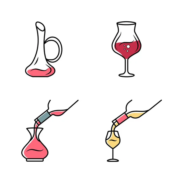 Service Vin Icônes Ensemble Boisson Alcoolisée Versant Dans Verre Verres — Image vectorielle