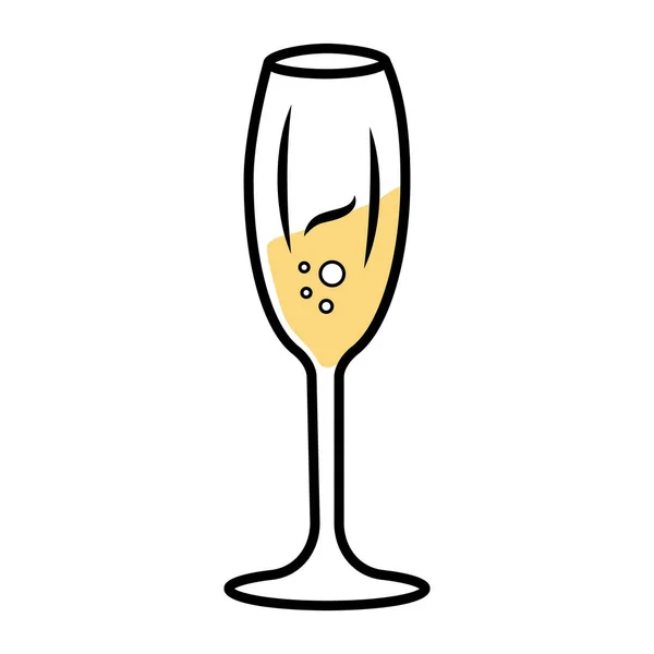 スパークリングワイン黄色のアイコン チューリップワイングラスシャンパンだアルコール飲料 パーティーカクテルだ甘い食前酒だ食器 バー用ガラス製品 レストラン 分離ベクトル図 — ストックベクタ