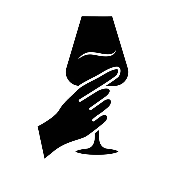 Ručně Držící Sklenici Ikonou Vinného Glyfu Sklenice Alkoholického Nápoje Vinný — Stockový vektor