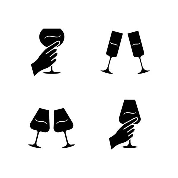 Ikony Vinařské Služby Nastaveny Cinkají Skleničky Víno Ruce Držící Alkoholické — Stockový vektor