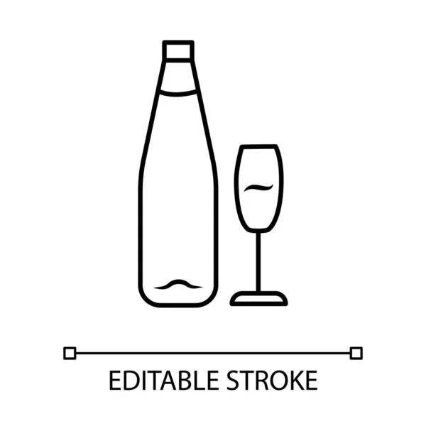 Γραμμική Εικόνα Κρασιού Αλκοόλ Μπουκάλι Και Ποτήρι Κρασιού Υπηρεσία Εστιατορίων — Διανυσματικό Αρχείο