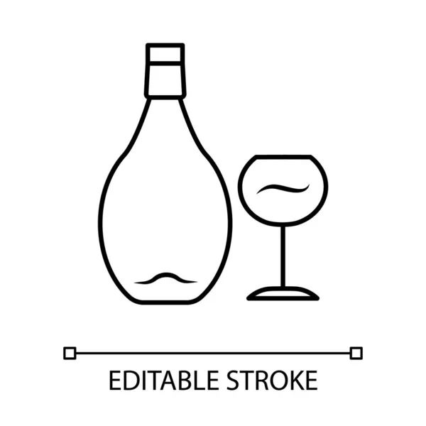 Wine Linear Icon Bottle Wineglass Alcoholic Beverage Restaurant Service Glassware — Stock Vector