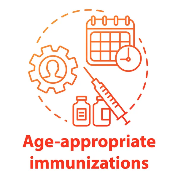 Icono Concepto Gradiente Rojo Inmunizaciones Adecuadas Edad Ilustración Delgada Línea — Vector de stock