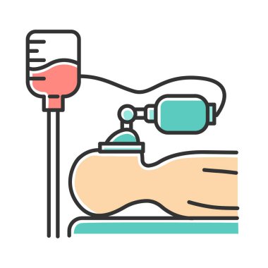 Anestezi renk simgesi. Tıbbi prosedür. Apne aşaması. Sıvı indüksiyon. Yatakta baygın yatan hasta. Bırakan. Profesyonel klinik yardım. Hastalık tedavisi, hastalık yardımı. İzole vektör illüstrasyonu