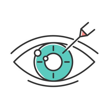 Görüş düzeltme renk simgesi. Tıbbi cerrahi prosedür. Sağlık hizmetleri. Astigmatizm tedavisi. Oftalmoloji. Klinik hizmetleri. Lazer ameliyatı. Göz rahatsızlığı tedavisi. İzole vektör illüstrasyonu