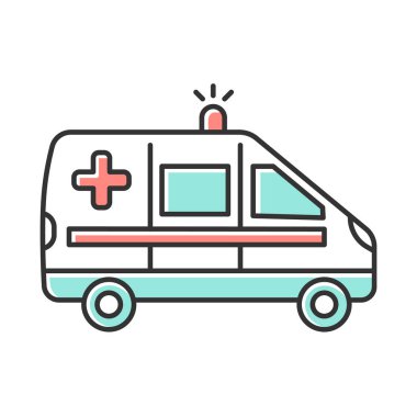 Acil tıbbi bakım renk ikonu. Ambulans çağırın. Acil hasta taşımacılığı. İlk yardım. Kaza tedavisi için. Tıbbi prosedürler. Sağlık hizmetleri. Profesyonel klinik yardım. İzole vektör illüstrasyonu