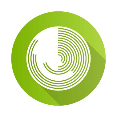 Kutup saati yeşil düz dizayn uzun gölge simgesi. Bilgi toplama şeması. İlerleme grafiği. Çubuklu diyagram. İş raporu görselleştirme. Pazarlama, ekonomi. Vektör silueti çizimi