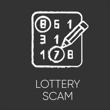 Lottery scam chalk icon. Advance-fee fraud. Scratch-and-win promotion. Lucky draw. Sweepstake contest. Prize scamming. Gambling. Upfront payment. Isolated vector chalkboard illustration vector stock vector