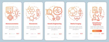 Mobil uygulama sayfa ekran şablonu üzerinde biyomühendislik. Tıbbi görüntüleme. Doğrusal çizimler içeren web sitesi adımları. Biyoenstrümantasyon. Ux, Ui, Gui akıllı telefon arayüzü kavramı