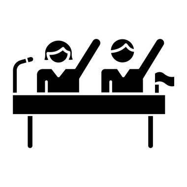 Siyasi haklar, cinsiyet eşitliği sembolü. Kadın ve erkek adaylar. Hükümet mitingi, seçim kampanyası. Kadın ve erkek hakları. Siluet sembolü. Boşluk yok. Vektör izole illüstrasyonu