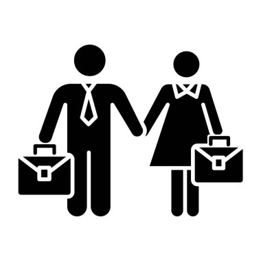 İstihdam cinsiyet eşitliği sembolü. Kadın ve erkek eşit haklar. Kadın ve erkek kariyeri. İş adamı, iş kadını. Feminizm. Siluet sembolü. Boşluk yok. Vektör izole illüstrasyonu