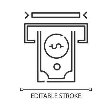Finansal hizmetler sektörü doğrusal simgesi. Bankacılık. Nakit çekilmesi. Para yönetimi. Fon yönetimi. İnce çizgili çizim. Contour sembolü. Vektör izole çizim. Düzenlenebilir vuruş