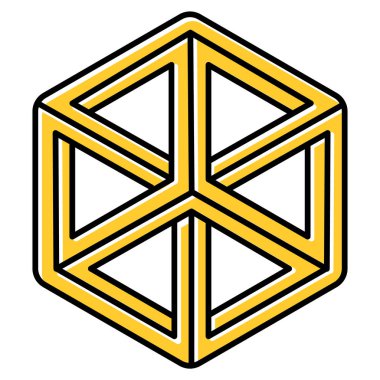 Optik illüzyon sarı renk ikonu. Paradoks. Zihinsel egzersiz. Meydan okuma. Yaratıcılık, zeka testi. Görsel zeka oyunu. Sorun çözme. Çözüm bulma. İzole vektör illüstrasyonu