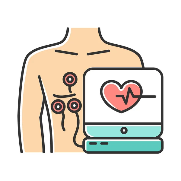 Ícone Cor Eletrocardiograma Exame Cardiológico Pulsação Ecrã Cardiologia Cardiografia Procedimento — Vetor de Stock