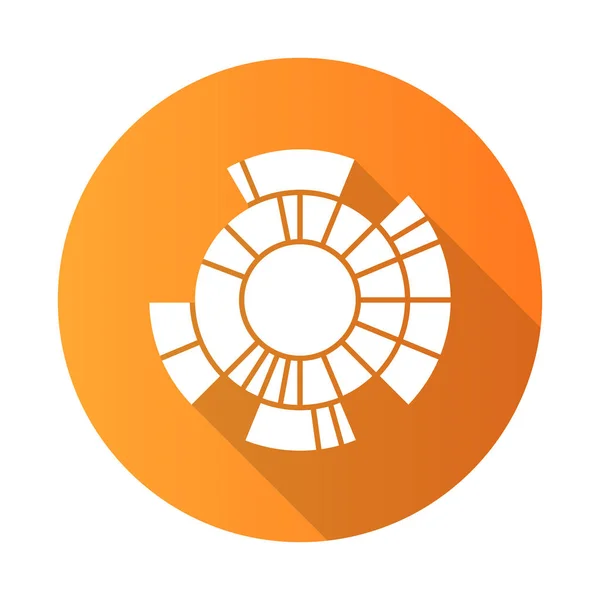 Sunburst Diagram Oranje Plat Ontwerp Lange Schaduw Glyph Pictogram Radiale — Stockvector