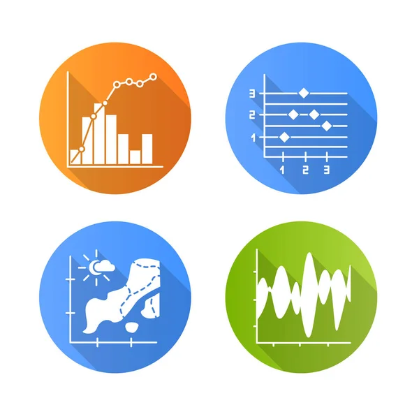 Chart Graph Flat Design Long Shadow Glyph Icons Set Temperature — Stock Vector