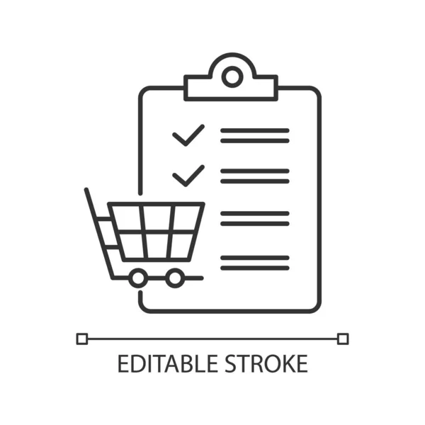 Winkellijst Lineair Pictogram Plannen Aankopen Winkel Handelswaar Consumentisme Checklist Schrijven — Stockvector