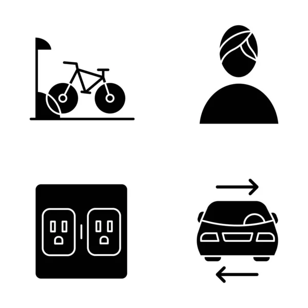 Appartamento Set Icone Glifo Comfort Parcheggio Biciclette Spa Servizio Auto — Vettoriale Stock