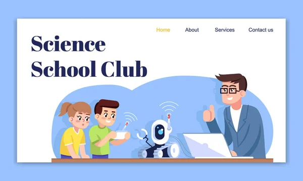 Tudományos Iskola Klub Kezdőlap Vektor Sablon Gyerekek Robotika Oktatási Honlap — Stock Vector