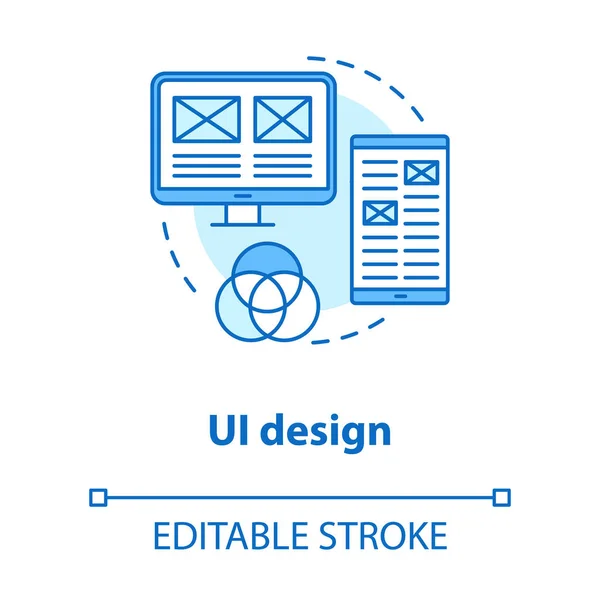 Ícone Conceito Design Ilustração Linha Fina Ideia Desenvolvimento Interface Gráfica — Vetor de Stock