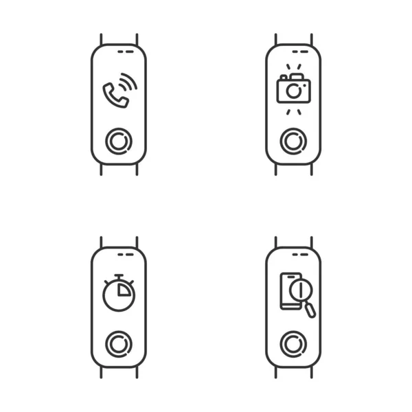 Ensemble Icônes Linéaires Synchronisation Fitness Tracker Smartphone Appel Entrant Option — Image vectorielle