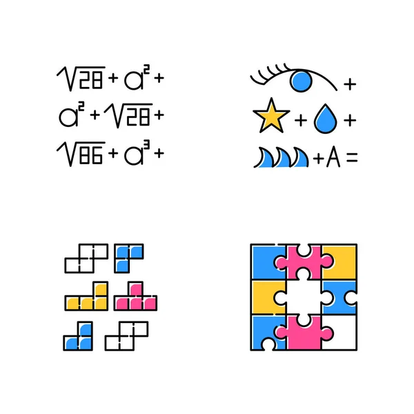 Puzzles Enigmas Conjunto Ícones Cor Rebus Quebra Cabeças Blocos Correspondência — Vetor de Stock