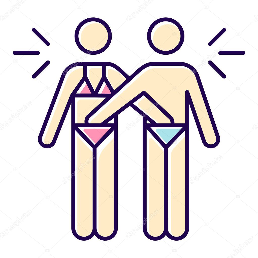 Mutual masturbation color icon. Couple sexual acitvity. Man and woman, girlfriend and boyfriend. Erotic play with lover. Intimate relationship with partner. Safe sex. Isolated vector illustration