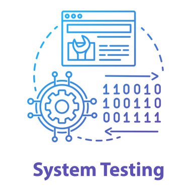 Sistem test konsepti simgesi. Yazılım geliştirme sahne fikri ince çizgi çizimi. Uygulama performans doğrulaması. Yönetimi yansıtıyor. Uygulama kodlaması. Vektör izole çizimi