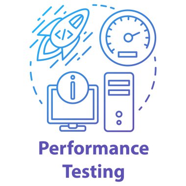 Performans testi konsept simgesi. Yazılım geliştirme fikri ince çizgi çizimi. Uygulama programlama. Uygulama işletim hızı ve iş akışı verimliliği. Vektör izole çizimi