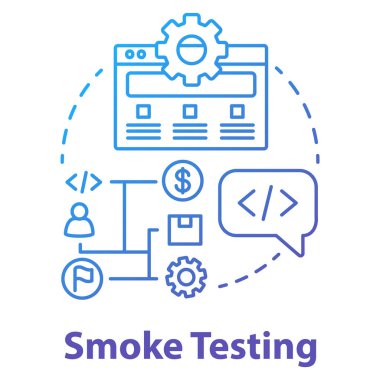 Duman testi konsepti simgesi. Yazılım geliştirme sahne fikri ince çizgi çizimi. Doğrulama testi yapın. Uygulama programlama. Proje yönetimi. Vektör izole çizimi