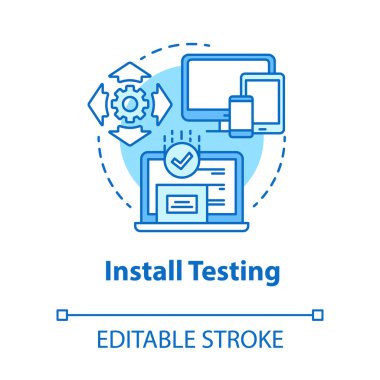 Test turkuaz konsept simgesi yükle. Yazılım programlama sahne fikri ince çizgi çizimi. Uygulama geliştirme. Uygulama testi. Yansıtıyor. Vektör izole çizim. Düzenlenebilir vuruş