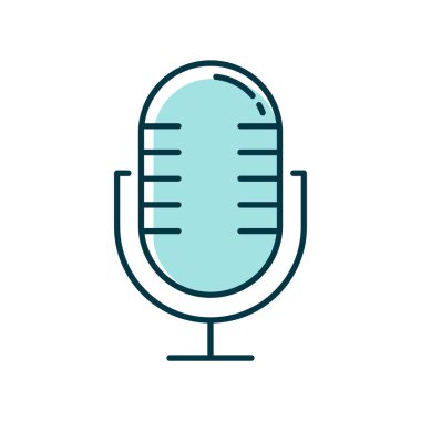 Mavi ses kaydedici renk simgesi. Profesyonel müzik mikrofon fikri. Müzik kayıt ekipmanları. Taşınabilir ses mikrofonu. Modern kablosuz kayıt cihazı. İzole vektör illüstrasyonu