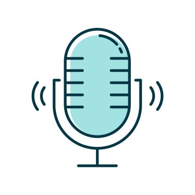 Mavi sesli mikrofon renk simgesi. Stereo mikrofon ses kaydı fikri. Ses kaydı işlemi. Taşınabilir kablosuz hoparlör. Ses ekipmanları. Modern stüdyo teknolojisi. İzole vektör illüstrasyonu