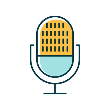 Sarı modern ses kaydedici renk simgesi. Mikrofon fikri. Ses kayıt cihazları. Taşınabilir mikrofon, müzik mikrofonu. Konuşma tanıma süreci. Profesyonel müzik aleti. İzole vektör illüstrasyonu