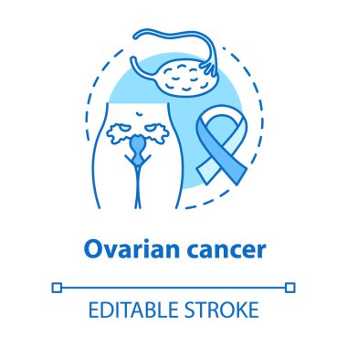 Yumurtalık kanseri konsepti ikonu. Onkoloji fikri ince çizgi çizimi. Kadın sağlık hizmetleri, üreme sistemi. Onkolojik hastalıklar, jinekoloji. Vektör izole çizim. Düzenlenebilir vuruş