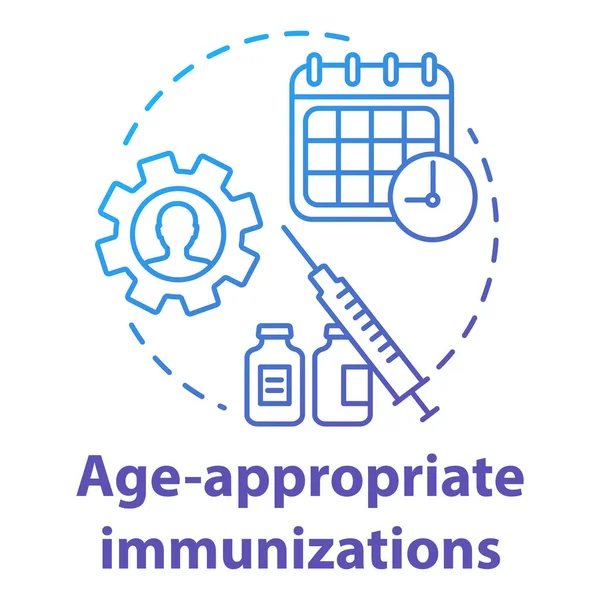 Icono Concepto Azul Inmunizaciones Apropiadas Para Edad Ilustración Delgada Línea — Vector de stock