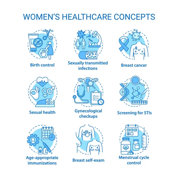 Ženy Koncepty Zdravotní Péče Ikony Nastavit Ženská Léčba Nápad Tenké — Stockový vektor
