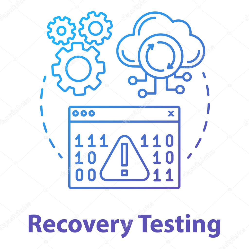 Recovery testing concept icon. Software development managment idea thin line illustration. Crash test. Program workflow, app perfomance. IT project. Vector isolated outline drawing