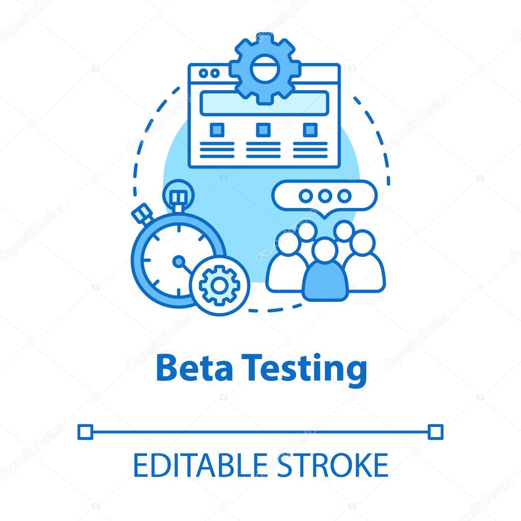 Beta testing turquoise concept icon. Software development stage idea thin line illustration. Application perfomance verification. IT project managment. Vector isolated outline drawing. Editable stroke