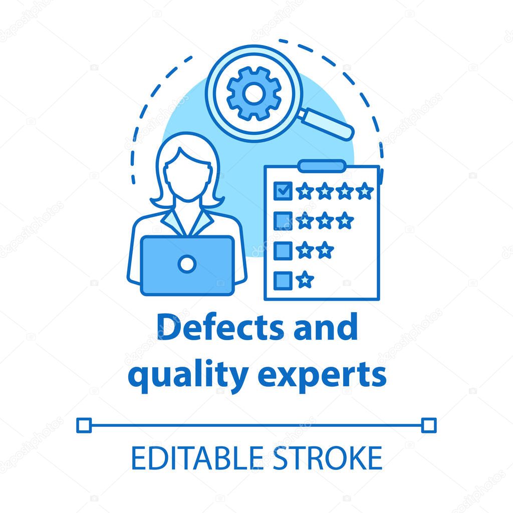 Defects and quality experts turquoise concept icon. Software development idea thin line illustration. Application programming. IT project management. Vector isolated outline drawing. Editable stroke