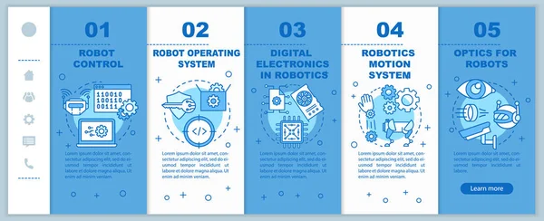 ロボットコースはモバイルWebページベクトルテンプレートをオンボーディングします。金 — ストックベクタ