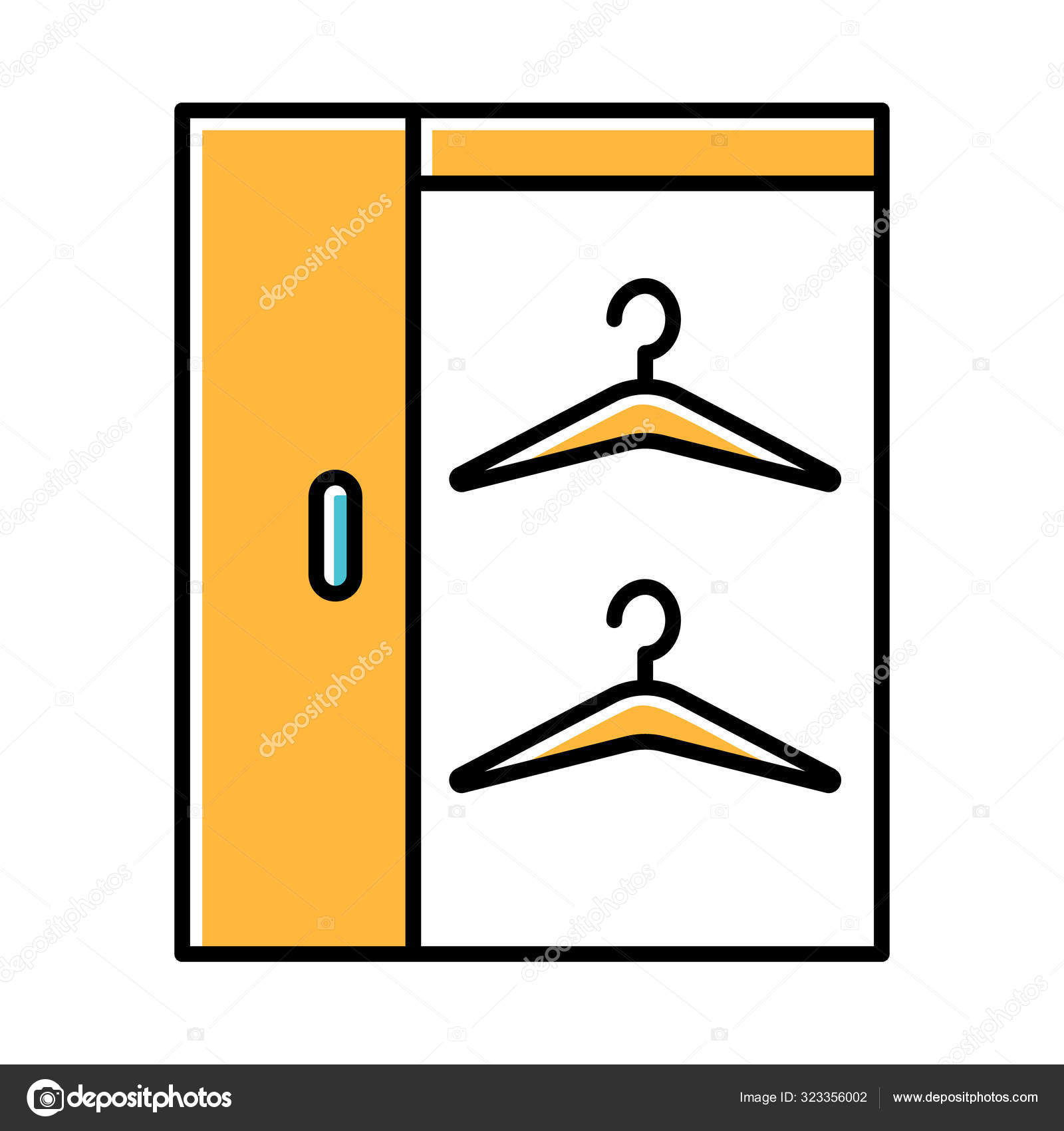 Walk in closets icono de color amarillo. Vestuario. Armario. Horno