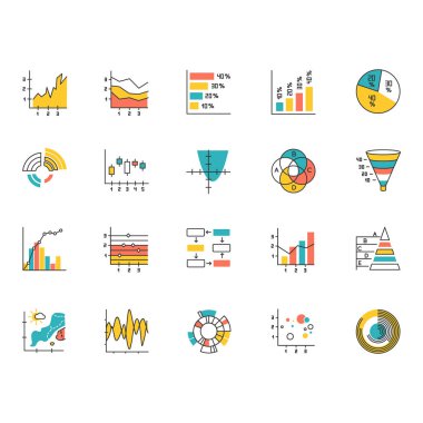 Çizelge ve grafik renk simgeleri ayarlandı. Turta diyagramı. Yatay ve ver