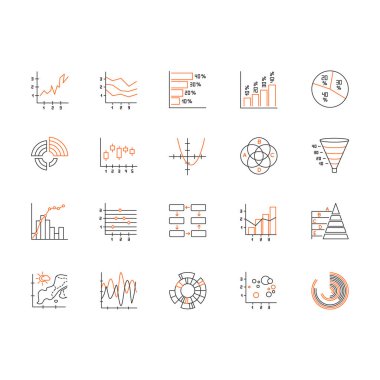 Çizelge ve grafik simgeleri ayarlandı. Yuvarlak diyagram. Histogram. Alan