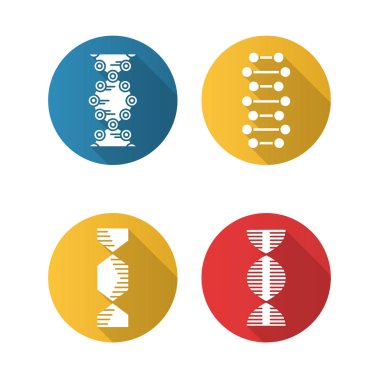 Dna spiral zinciri düz dizayn uzun gölge sembolleri ayarlandı. Deoxy